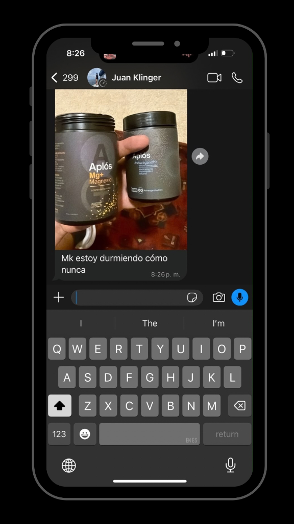 Testimonio de Juan Klinger por WhatsApp con Aplós